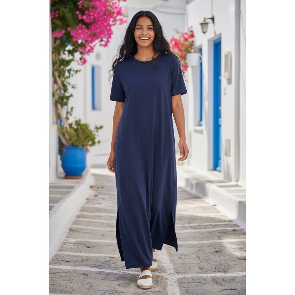 Boden NEW womens Navy short sleeve high quality maxi dress size 14R minimalist